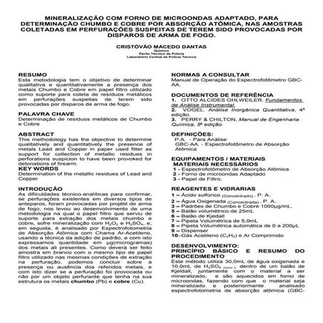 Mineralização com forno de microondas adaptado