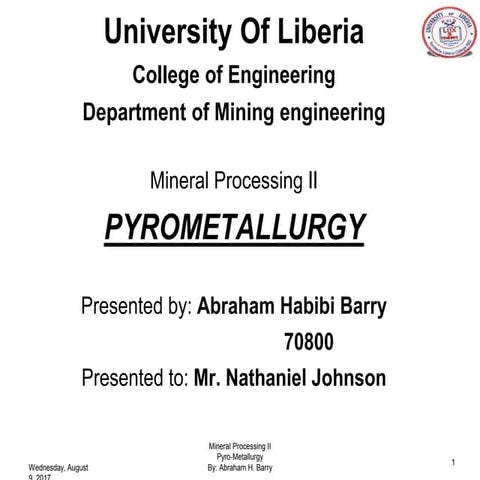 Mineral Processing (Pyrometallurgy)