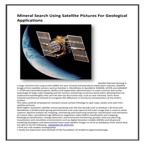 Mineral search using satellite pictures for geological applications