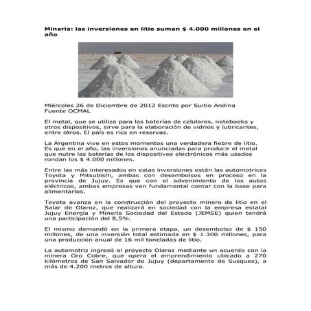Mineria del litio en argentina | PDF