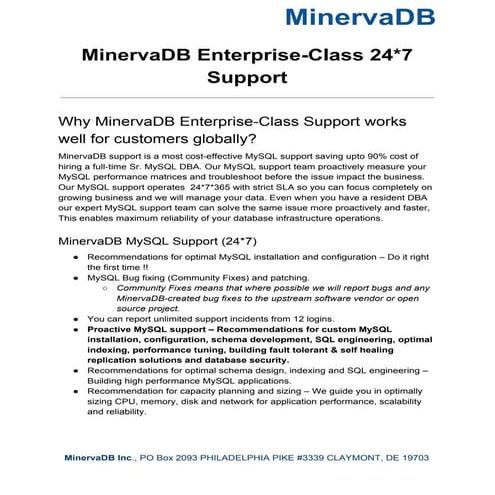 MinervaDB enterprise-class 24*7 support