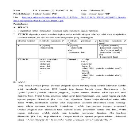Minggu ke 8 ( struktur kontrol php)