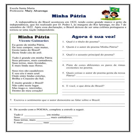 Poema Minha Pátria. Análise e compreensão do poema