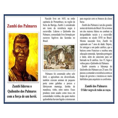 Mini livro sanfona - Um pouco da hisória de Zumbi dos Palmares.