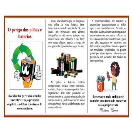 Mini livro sanfona – O perigo das pilhas  e baterias usadas.