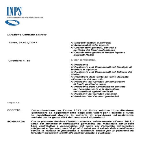 Minimali INPS 2017 lavoratori dipendenti