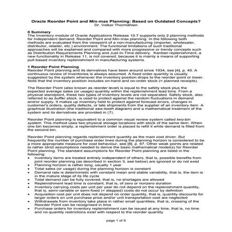 Minimax   vs reorder point