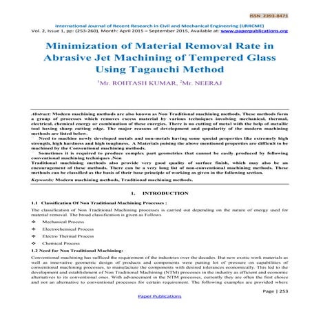 Minimization of Material Removal Rate in Abrasive Jet Machining of Tempered G...