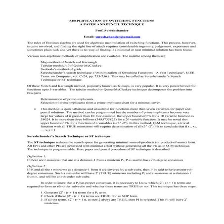 Minimization of switching functions