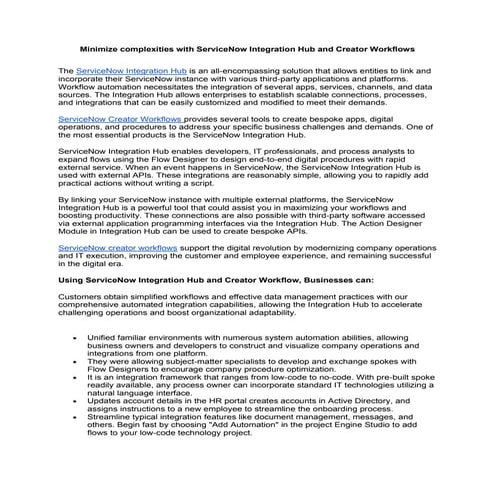 Minimize complexities with ServiceNow Integration Hub and Creator Workflows.pdf