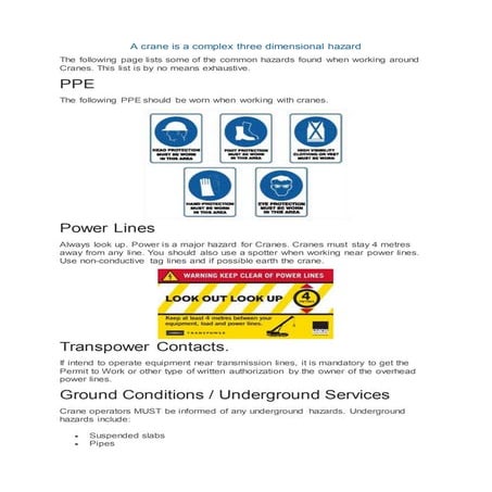 Minimum set of instruction  crane safety