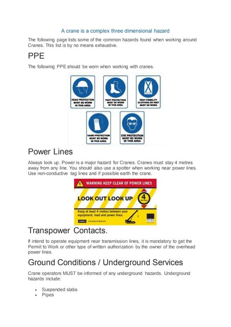 Minimum set of instruction  crane safety