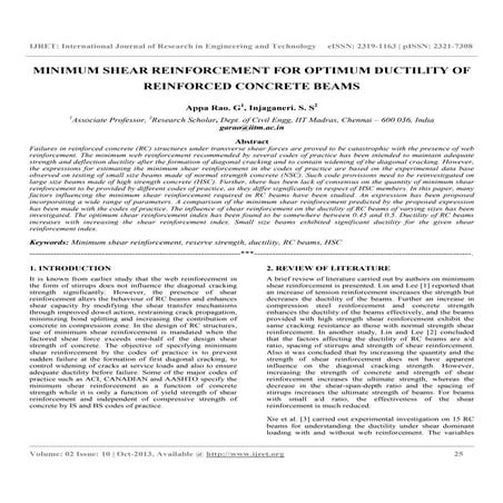 Minimum shear reinforcement for optimum ductility of