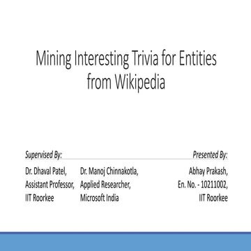 Mining Interesting Trivia for Entities from Wikipedia PART-I