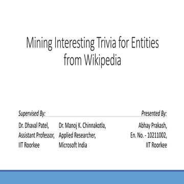 Mining Interesting Trivia for Entities from Wikipedia PART-II