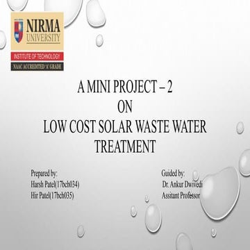 Low Cost Solar Waste Water Treatment