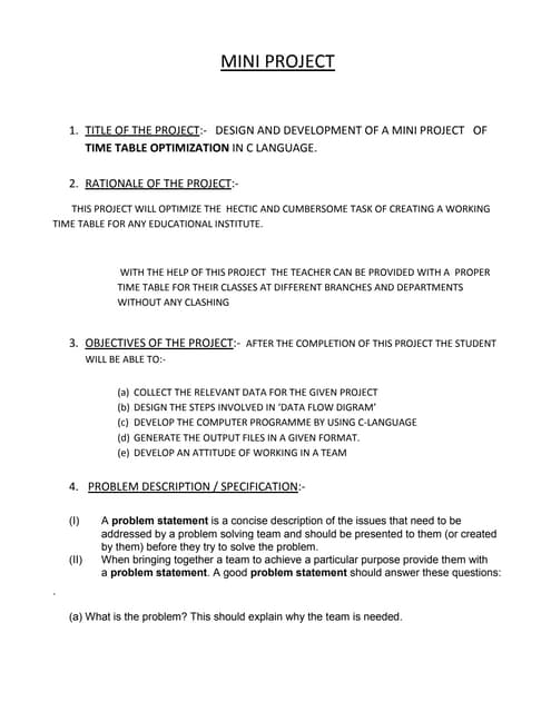 Mini project front page