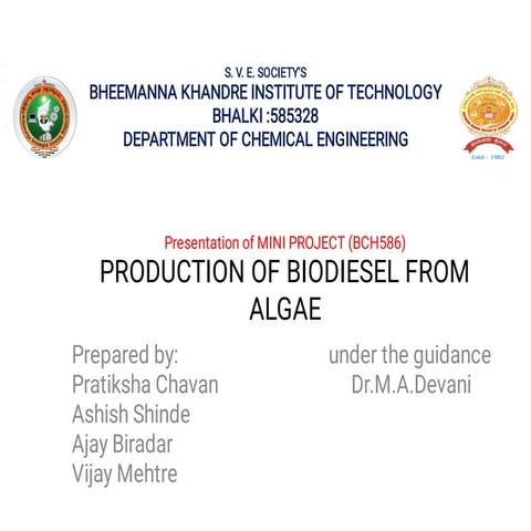 Biofuel production from algae | PPT