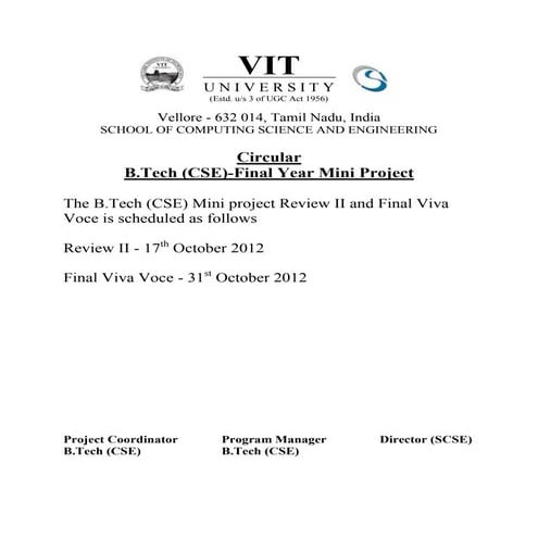 B.Tech (CSE) Mini project review scchedule