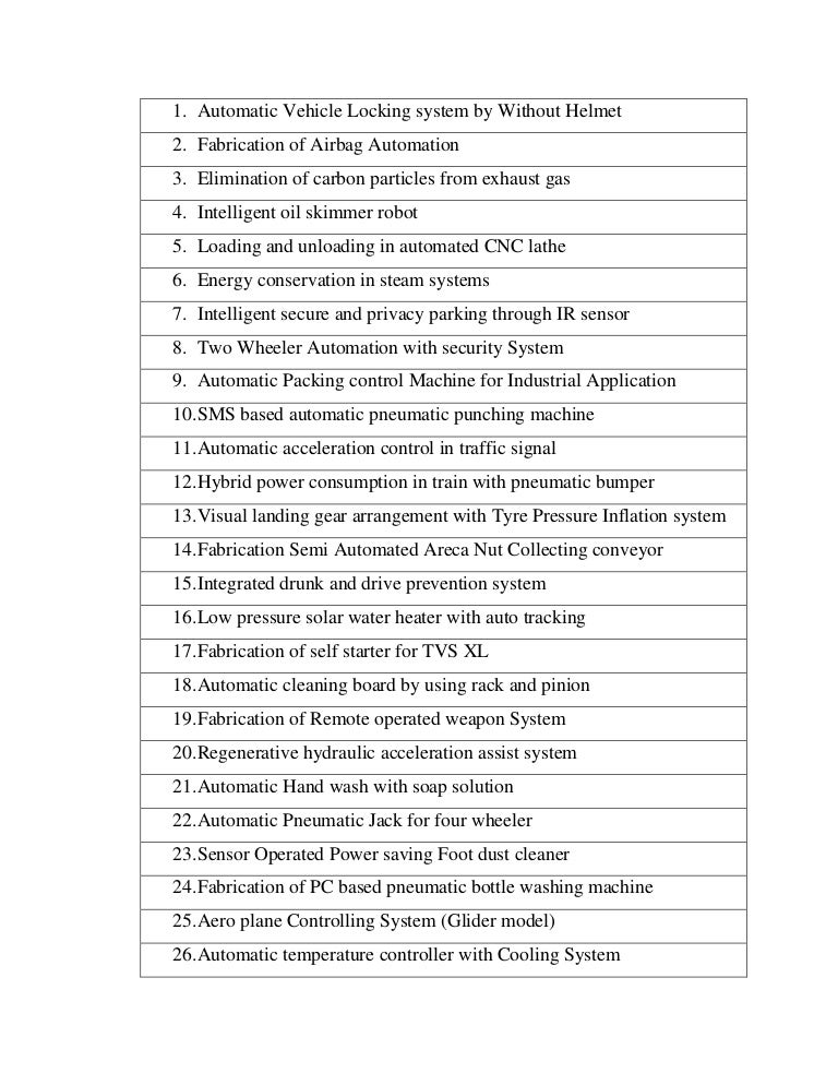 Mini project title for mechanical Engineering