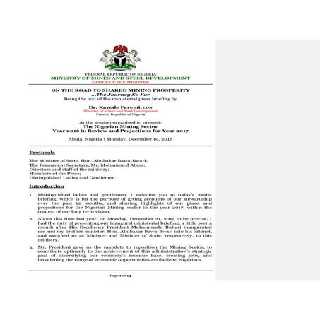 ON THE ROAD TO SHARED MINING PROSPERITY …The Journey So Far