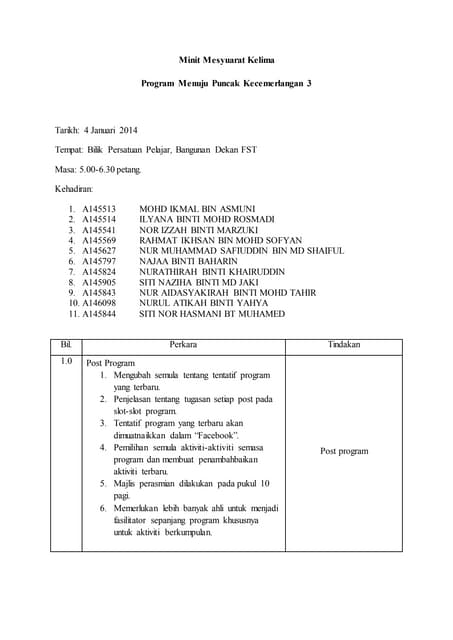 Minit Mesyuarat Kelima