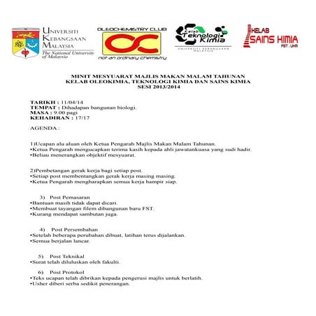 Minit mesyuarat 5 majlis makan malam