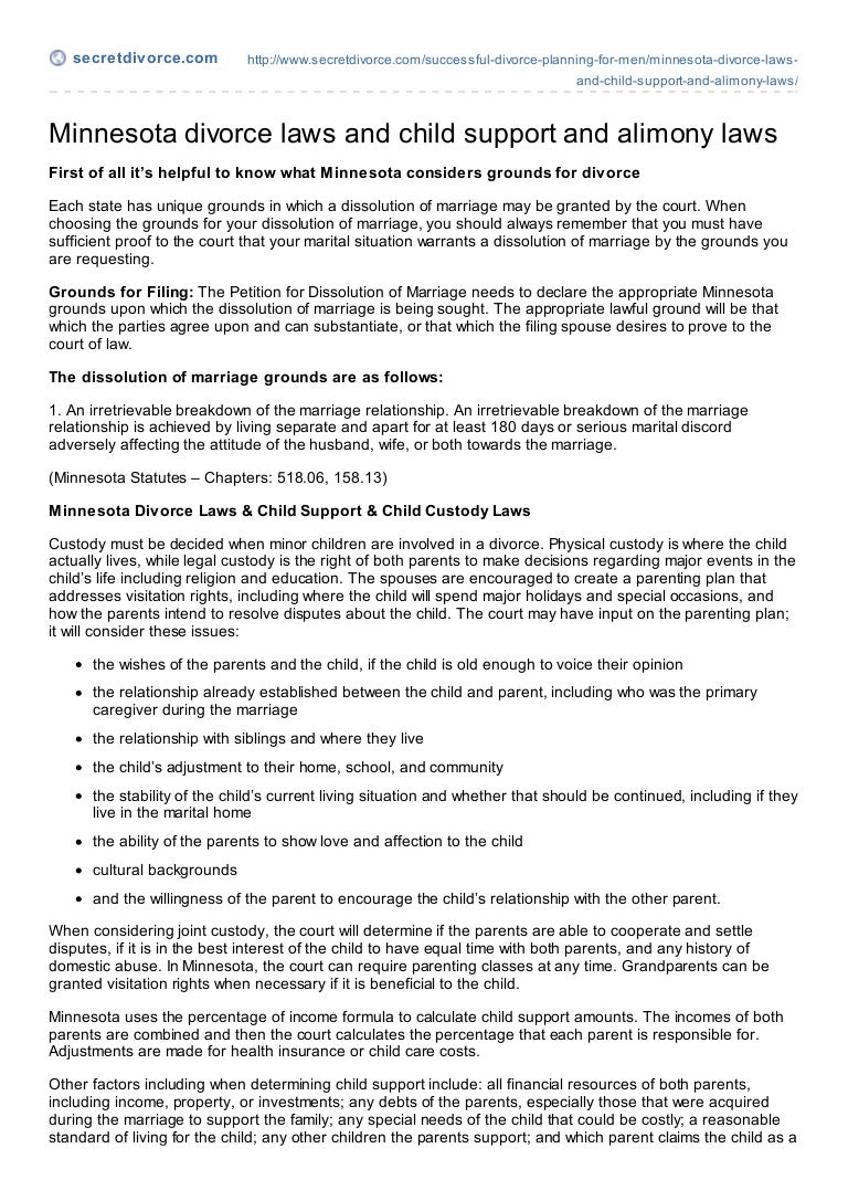 Minnesota divorce laws and child support and alimony laws