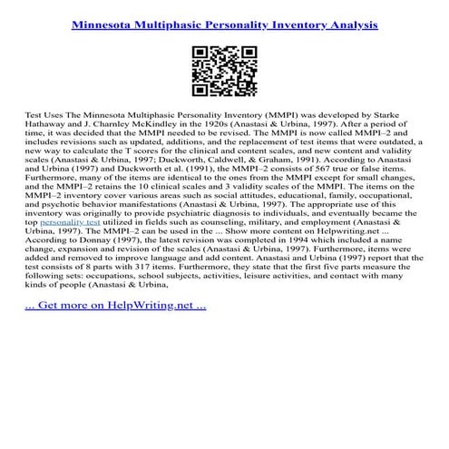 Minnesota Multiphasic Personality Inventory Analysis | PDF