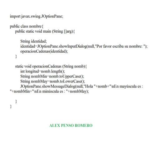 Mi nombre en mayuscula y minuscula. en java