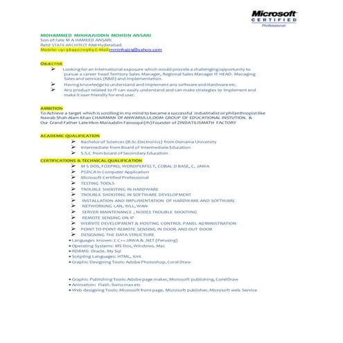 Mi nresume without photo