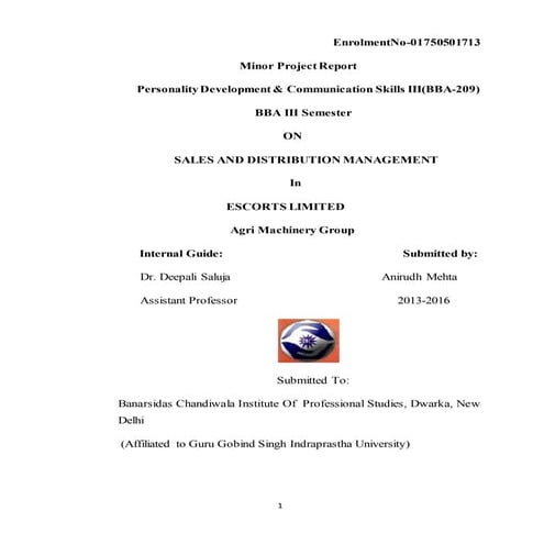 Minro project on Escorts Group by  anirudh mehta 1111