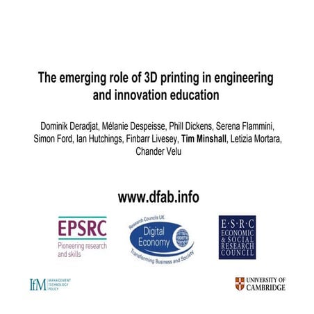 The emerging role of 3D printing in engineering and innovation ...