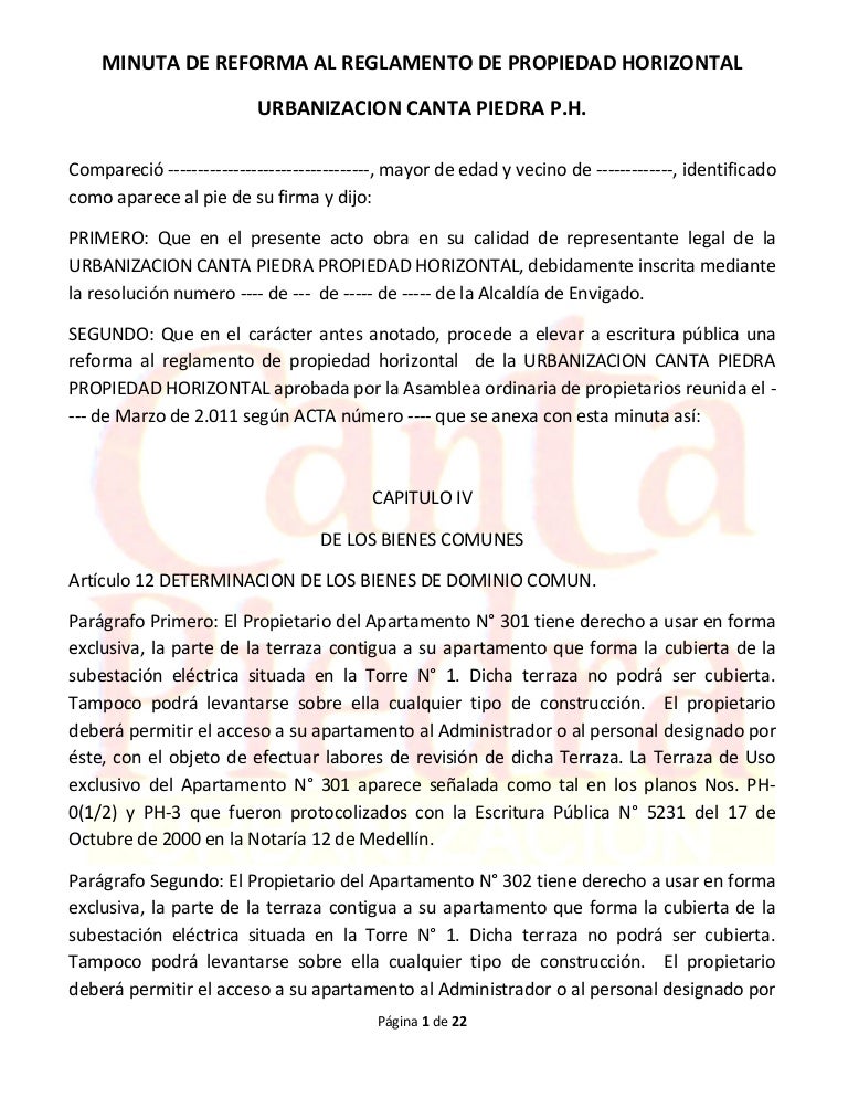 Reglamento de propiedad horizontal
