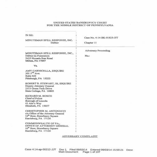 Lawsuit by Minuteman Spill Response Filed Against PA Attorney General Kathlee...