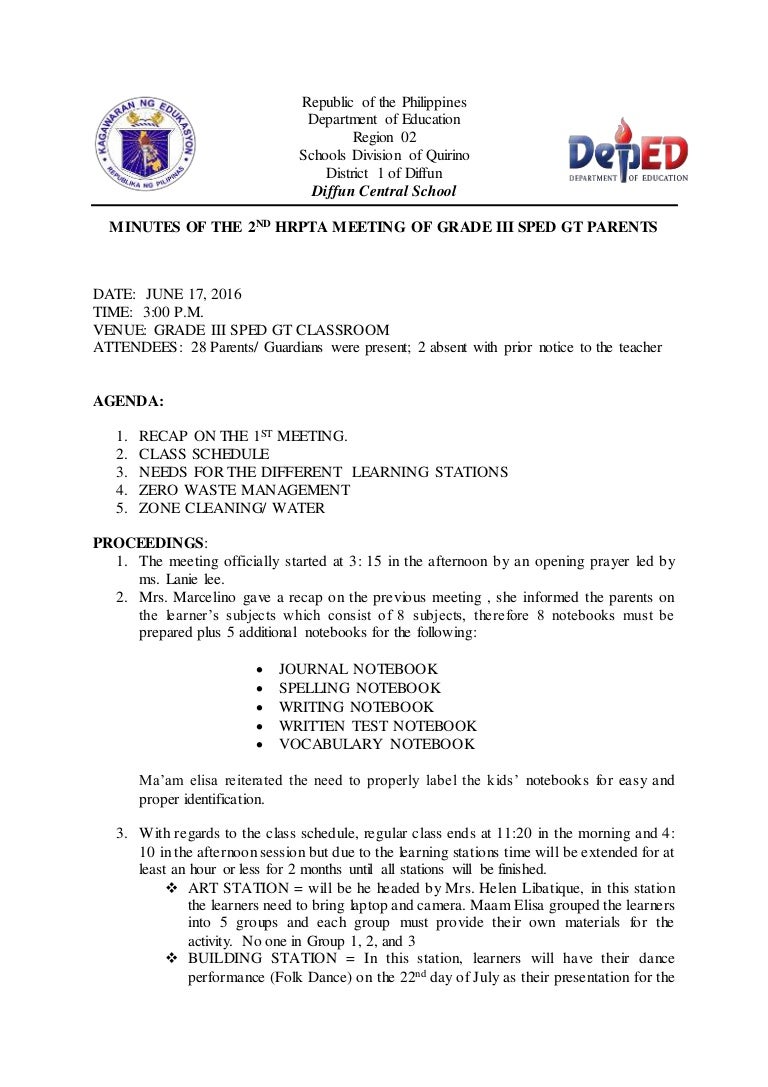 minutes minutes of the meeting
