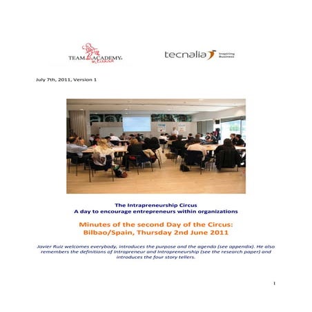 Minutes intrapreneurship circus day bilbao 2 june 2011