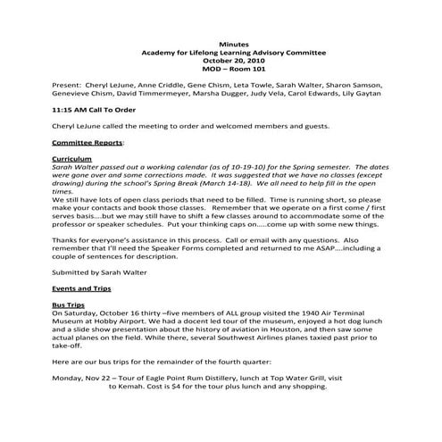 Minutes Oct 20, 2010