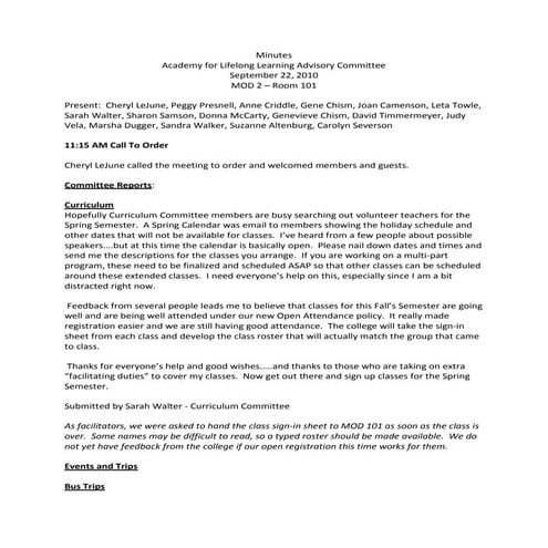 Minutes Sept 22nd 2010