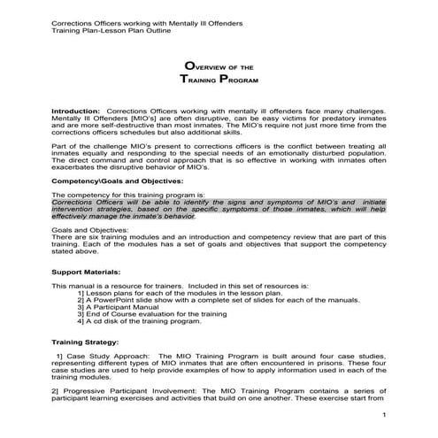 Course 0verview; Mentally Ill in Prisons