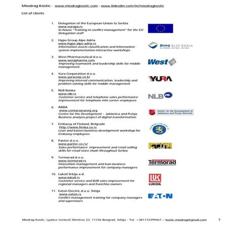 Miodrag Kostic - List of clients