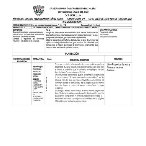 plan de trabajo semanal segundo grado de primaria | DOCX