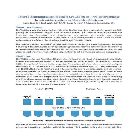 MiPo'11: Interne Kommunikation in einem Großkonzern – Projektergebnisse bereichsübergreifend erfolgreich publizieren (Katrin Lang, Karl-Josef Wack)