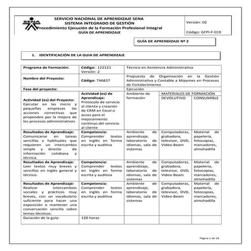 Gfpi f-019 guia de aprendizaje ejecucion evaluacion inglés | DOC