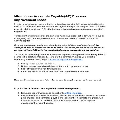 Miraculous accounts payable(ap) process improvement ideas