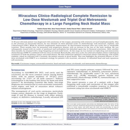 Miraculous Clinico-Radiological Complete Remission to Low-Dose Nivolumab and Triplet Oral Metronomic Chemotherapy in a Large Fungating Neck Nodal Mass