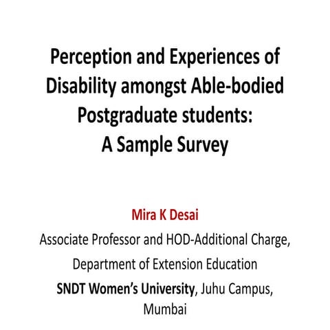 Perception and Experiences of Disability amongst Able-bodied Postgraduate stu...