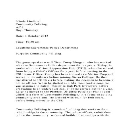 Mirela Lindboe1Community PolicingAJ58Day ThursdayDate.docx