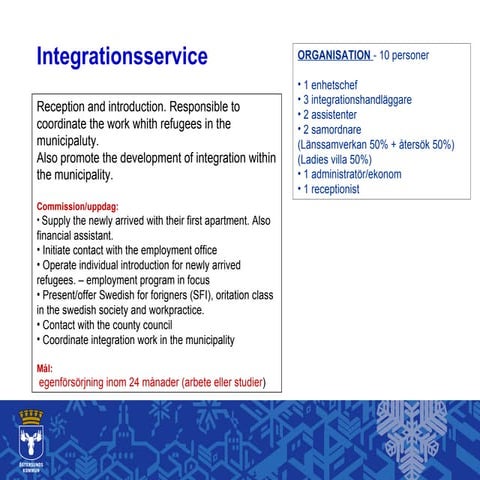 Servizi a favore dei rifugiati.