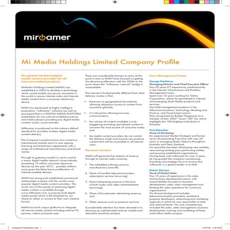 The miRoamer Company Profile